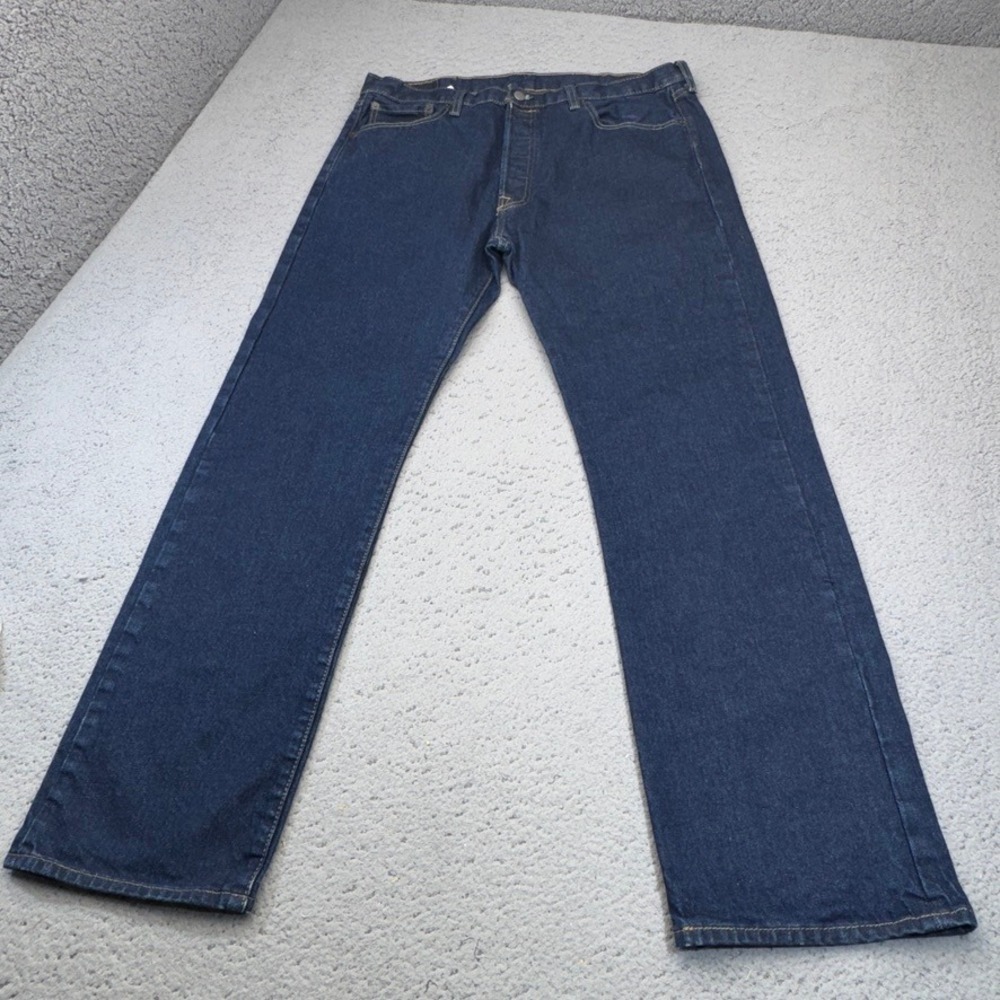 Levis 501 Original Mens‎ 36x30 Blue Dark Wash Stretch Button Fly Jeans 5 Pocket